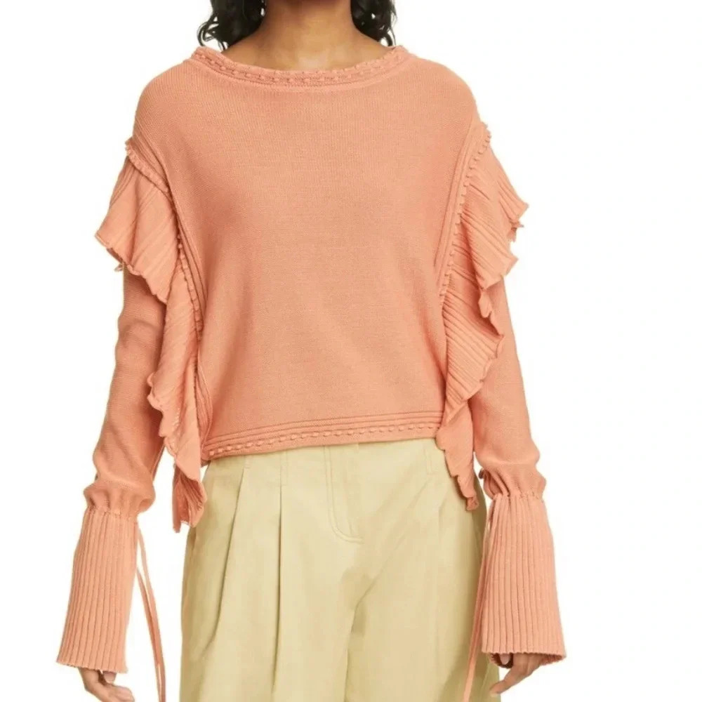 NWT Rebecca Taylor Pointelle Quilt Pullover Sweater Terra Orange M